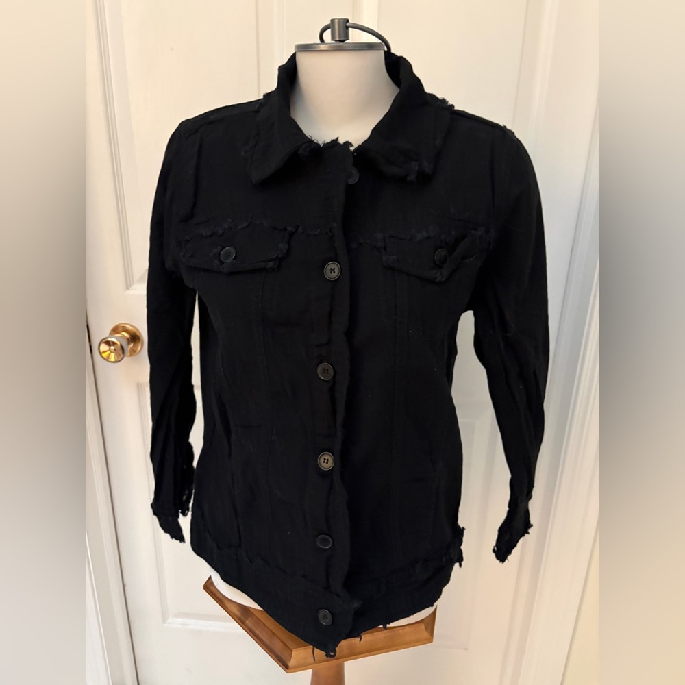 Pink Pineapple Women's Black Button-Up Linen/cotton Jacket/shacket ladies